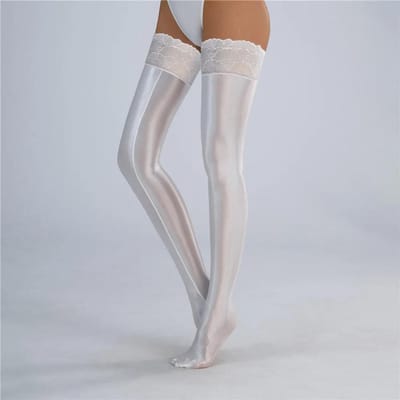 Sexy Dames Kant Satijn Glad Olie Glanzend Hoge Sokken Vintage Glanzend Sexy Panty's Yoga Shaping Elastisch Meisjes Sokken Over de Knie One Size gray