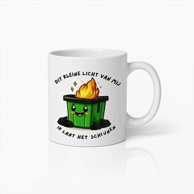Grappige Dumpster Fire Mok – 'Dit Kleine Licht van Mij' Parodie – Hilarisch Cadeau voor Sarcastische Koffieliefhebbers