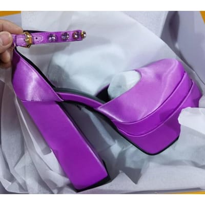 Grote Maat 46 Design Hoge Kwaliteit Echte Zijde Schapenvacht Dames Platform Pumps Nieuwe Sexy Rozerode Hoge Hak Schoenen Dames 41 paars