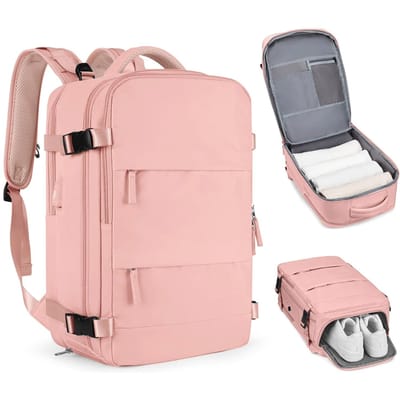 Grand sac à dos de voyage pour hommes et femmes, sac à dos pour ordinateur portable 14 pouces, sac pour ordinateur portable pour l'école, le travail, sac à dos d'affaires antivol 35 L beige