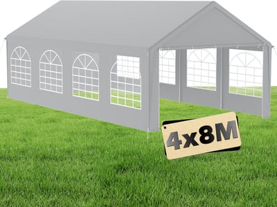 Premium partytent paviljoen met zijpanelen, waterdichte tuintent, grote tent, compacte tent, shelter, PE dak, 4 x 8 m - Grijs