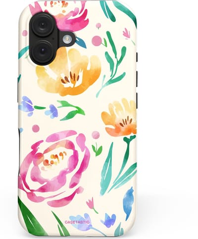 Casetastic hoesje geschikt voor Apple iPhone 16 - MagSafe - Dubbellaagse bescherming - Aquarel serenade - Fashion Case - Wit Mintgroen Crème Lichtroze