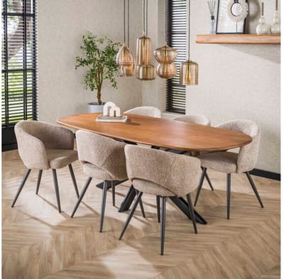 Eettafel Cliff ovaal mangohout 180x95x77 cm - zandkleur