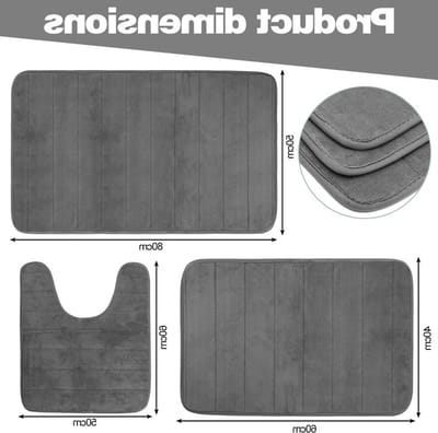 Wasbare Antislip Badmat Set van 3 Stukken, Absorberend voor Douche, Toilet en Badkuip (Donkergrijs)