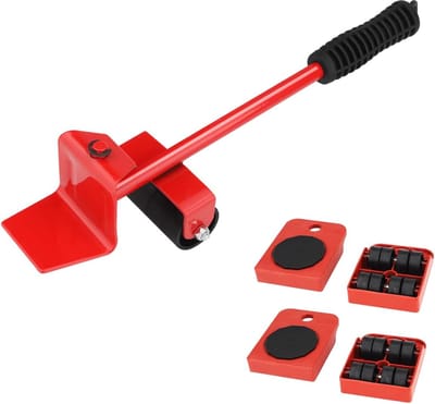 Ransportroller, 5-delige set, 4 meubelrollers en 1 belastingheffer, 360 graden-besturing, belasting 150 kg, meubeltransportwieltjes, set voor zware belasting, kastlift, deurlift, meubelwielen, rood