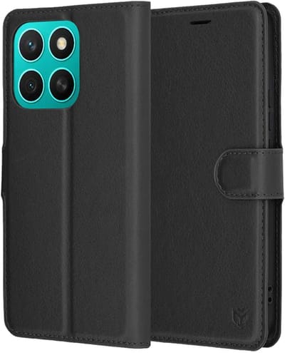 Hoesje geschikt voor HONOR X8c - Techsuit Leather Folio Book Wallet Case - Zwart