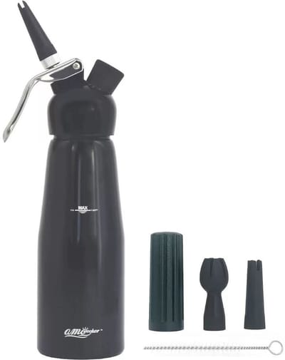 ZYLARO Slagroomapparaat - 0.5L - Inclusief spuitmondjes en schoonmaakborsteltje - Aluminium