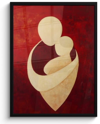 Poster in lijst - Fotolijst 50x70 cm - Posters - Abstract - Moeder - Kind - Rood - Posterlijst zwart - Decoratie - Wanddecoratie woonkamer - Muurdecoratie slaapkamer
