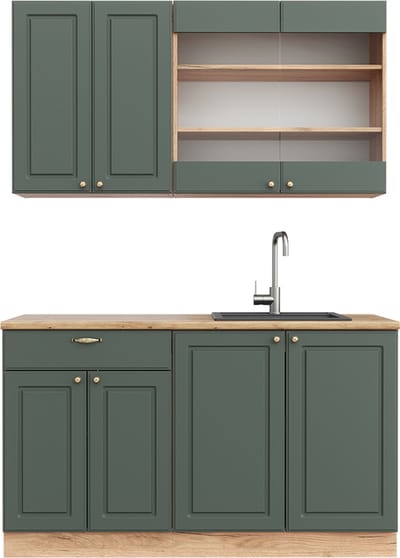 Vicco Fame-Line Eenpersoonskeuken – 140 cm, WB Eik Groen-Goud Land/Goud Power Eik