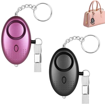 4 Stuks - 140 dB - Persoonlijke Alarm - Met LED Zaklamp En Sleutelhanger - Persoonlijk Zakalarm - Pepperspray - Paniekalarm - Anti Wolf Fluitje - Sleutelhanger - Voor Vrouwen, Meisjes En Ouderen - Verjagen/Afschrikken/Zelfverdediging - Zwart & Paars