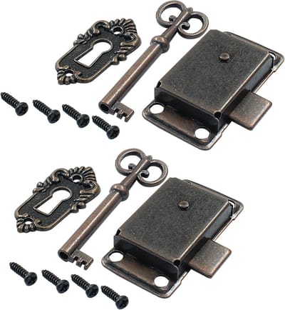 Meubelsloten - 2 stuks - Vintage antieke sloten - ladesloten - Metaal - Antiek meubelslot - Antieke decoratieve sloten - Met sleutel en schroeven - Geschikt voor kledingkasten, kasten, laden, dozen - 53*27 mm