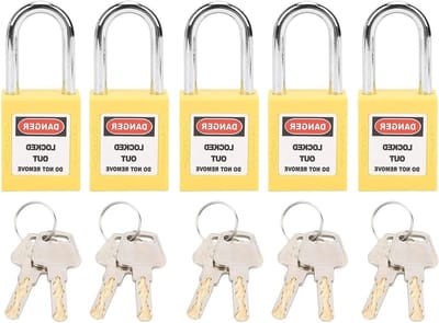 5 Lockout Tagout sloten voor elektrische veiligheid, verschillende sleutels voor LOTO kits, geel