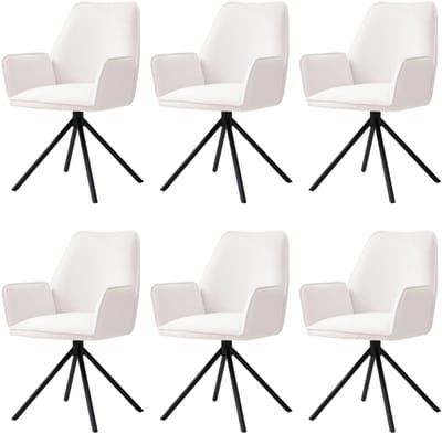 Set van 6 eetkamerstoelen MCW-G67, keukenstoel armleuning, draaibare auto positie, fluweel MVG ~ crème-beige, zwarte poten