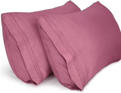 Famanu - Kussenslopen 40x60 cm mauve roze set 2, geborduurde microvezel zacht en ademend, kreukvrij machinewasbaar, hoofdkussensloop