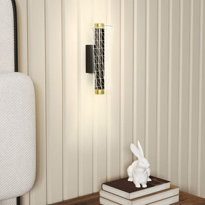 MEUNIQ set van 2 LED wandlampen voor binnen 30,7 x 11 x 10,5 cm dimbaar met geometrisch gitterdesign voor woonkamer slaapkamer hal en werkkamer zwart