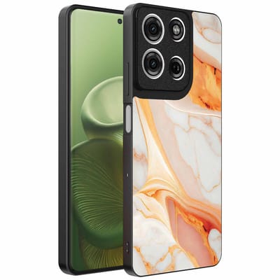 Geschikt voor Motorola Edge 60 Telefoonhoesje met marmer opdruk - TPU backcover case marble design - Oranje - Smartphonica geschikt voor Motorola Edge 60