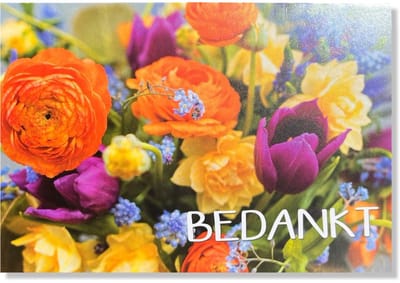 Bedankt Wenskaart - Bloemen - 12x17cm - gevouwen kaart Inclusief envelop