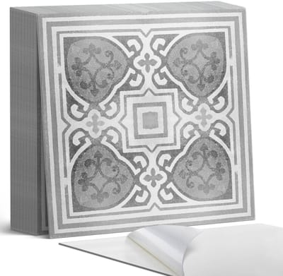 Coloray Plaktegels - Patroon met ornamenten in symmetrie Zelfklevende Tegels - 20 cm x 20 cm - Grijs Plaktegels - 20 stuks - Vierkant PVC Tegels - Plaktegels Badkamer - Plaktegels Vloer - Vinyltegels Vloer Zelfklevend - Wandtegel Zelfklevend