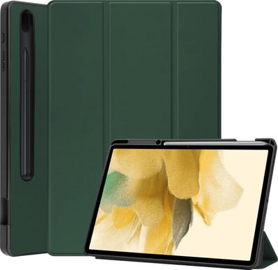 Hoesje Geschikt voor Samsung Galaxy Tab S7 FE - Dun & Stevig - Trifold Bookcase - Hard Cover Case - Met Uitsparing Geschikt voor S Pen - Hardcover Book - Tablet Hoes - Donkergroen