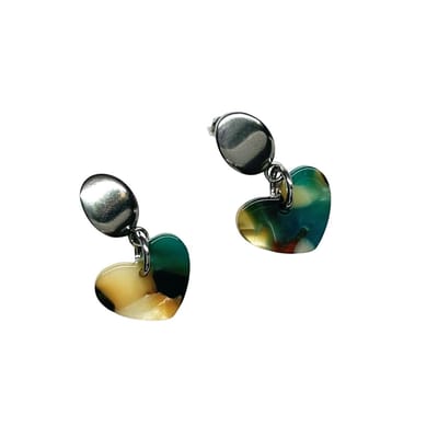 2 Love it Hartjes Print - oorbellen - stainless steel resin - blauw zwart wit