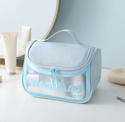 Moongoods - Toilettas Transparant - Blauw - Toilettas Hangend met haak - Ophangbare toilettas - Reis toilettas - Waterproof
