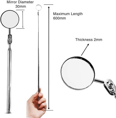 Telescoopspiegel - Inspectie spiegel - Motor inspectie - 360 graden zicht - 30x600mm - zilver