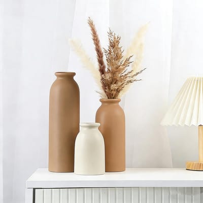 vazenset van 3, moderne Boheemse boerderijdecoratie, moderne boerderijdecoratie, voor woonkamer, tafel, plank, entree. (Beige bruin)
