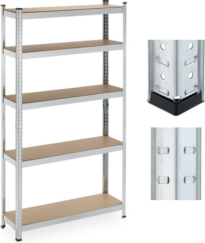 stellingkast - 500 kg - 180x100x30 cm - verzinkt staal - opbergrek garage - zilver
