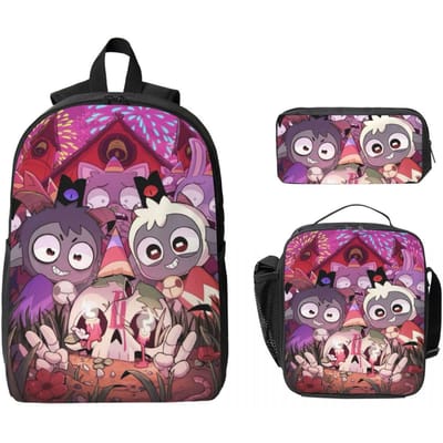 3 Stuks Cult Of The Lamb Spel Schooltassen Set voor Meisjes Jongens Pennenbakjes Rugzak Sets met Lunchbox Voor School Leerlingen Daypack black