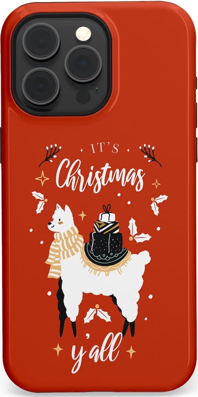 Casetastic hoesje geschikt voor Apple iPhone 15 Pro Max - MagSafe - Dubbellaagse bescherming - Rode Witte Kerst Lama - Fashion Case - Terracotta