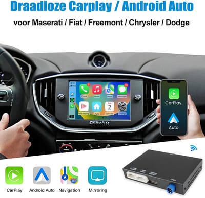 JUNSUN Draadloze CarPlay & Android Auto Geschikt voor Dodge, Chrysler, Maserati, Plug & Play, USB, WIFI, GPS Navigatie, Bluetooth en microfoon