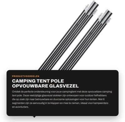 Dailygoods- Tentstok Opvouwbaar - 6 Segmenten - Glasvezel - Duurzaam - Hittebestendig - Geschikt voor Zachte Grond