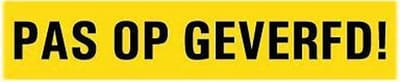 Pas op geverfd tekststicker 200 x 125 mm