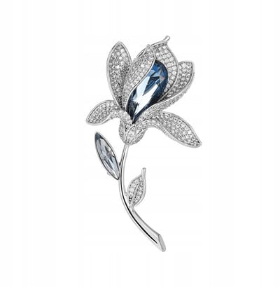 PINETS Zilveren Bloem Brosche met Blauwe Zirkonia