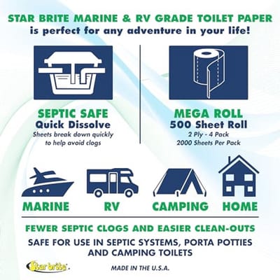Toiletpapier voor Marine en Camper - 2-Laags Snel Oplosbaar Papier (4-pack)