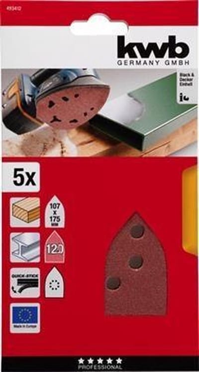 KWB schuurschijf 107 x 175 mm - Korrel 120 - Klittenbandhechting - 493412 - 5 stuks
