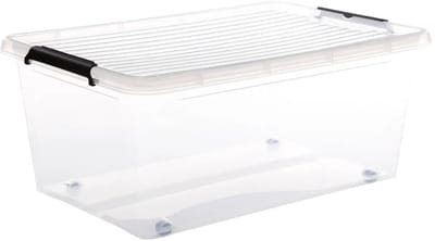 5Five opberg kist met deksel - Clip Box - 40 liter - 58 x 39 x 25 cm - kunststof - transparant