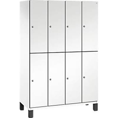 C+P Double-tier locker Cambio, 4 vakken, 8 legborden, op poten, B 1200 x D 525 x H 1980 mm, verkeerswit/wit