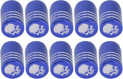 Skull Patroon Ventieldoppen voor Auto's, SUV's en Fietsen - 10 Stuks in Blauw voor Unieke Stijl en Bescherming