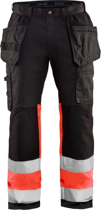 Blaklader High Vis werkbroek met stretch 1558-1811 - Zwart/High Vis Rood - C146