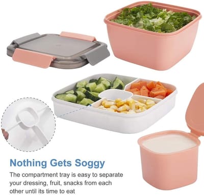 Famanu Lunchbox met verdeelde vakken, broodtrommel voor volwassenen en, duurzaam, lekvrij, vaatwasmachinebestendig,salade-lunchbox,bentobox voor school, werk, picknick (Pink)