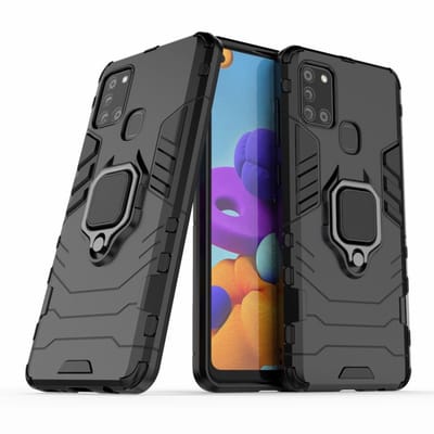 Coverup Hoesje - Geschikt voor Samsung Galaxy A21s Hoesje - Coverup Ring Kickstand Back Cover - Zwart