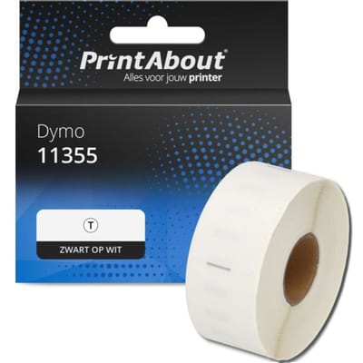 PrintAbout huismerk Etiket 11355 Zwart op wit (19 mm x 51  mm) Geschikt voor Dymo