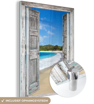 MuchoWow® Glasschilderij 30x40 cm - Schilderij acrylglas - Zee - Tropical - Doorkijk - Strand - Foto op glas - Schilderijen