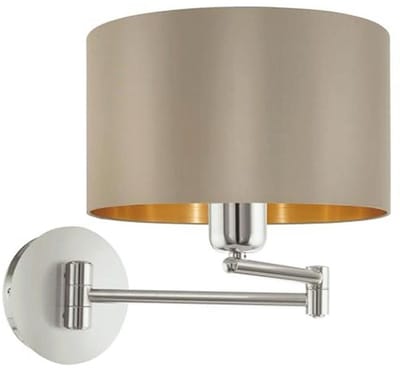 Wandlamp Textiel met Stijlvol Ontwerp en Schakelaar - E27 fitting, Mat Nikkel en Taupe