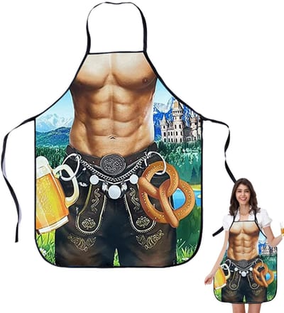 Dailygoody - Motief schort barbecue - Slabbetje voor feest - Zwart - Keukenschort man - Perfect voor barbecue en carnaval - XL