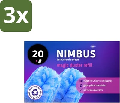 3 x NIMBUS Magic Duster Navulling 20 stuks per verpakking - Stofdoekje - Stofverwijderen - Stofallergie - Haren Verwijderen - Duster
