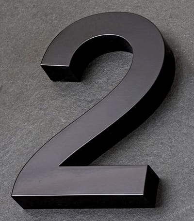 3D huisnummer van RVS ZWART | Hoogte 20cm | Gratis verzending en 5 jaar garantie | Nummer 2