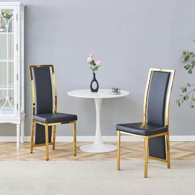 MIVRAY Eetkamerstoel Set van 2 109 cm - Hoge Rugleuning en 6 cm Vulling - Voor Eetkamer en Kantoor - Metaal PU Zwart Goud