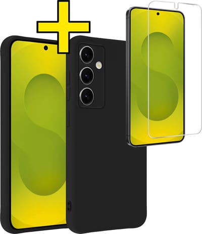 Hoesje - Met Screenprotector - Geschikt voor Samsung Galaxy S25 - Sterk & Shockproof - Back Cover - Siliconen Case - Telefoon Hoes - Telefoonhoesjes - Zwart